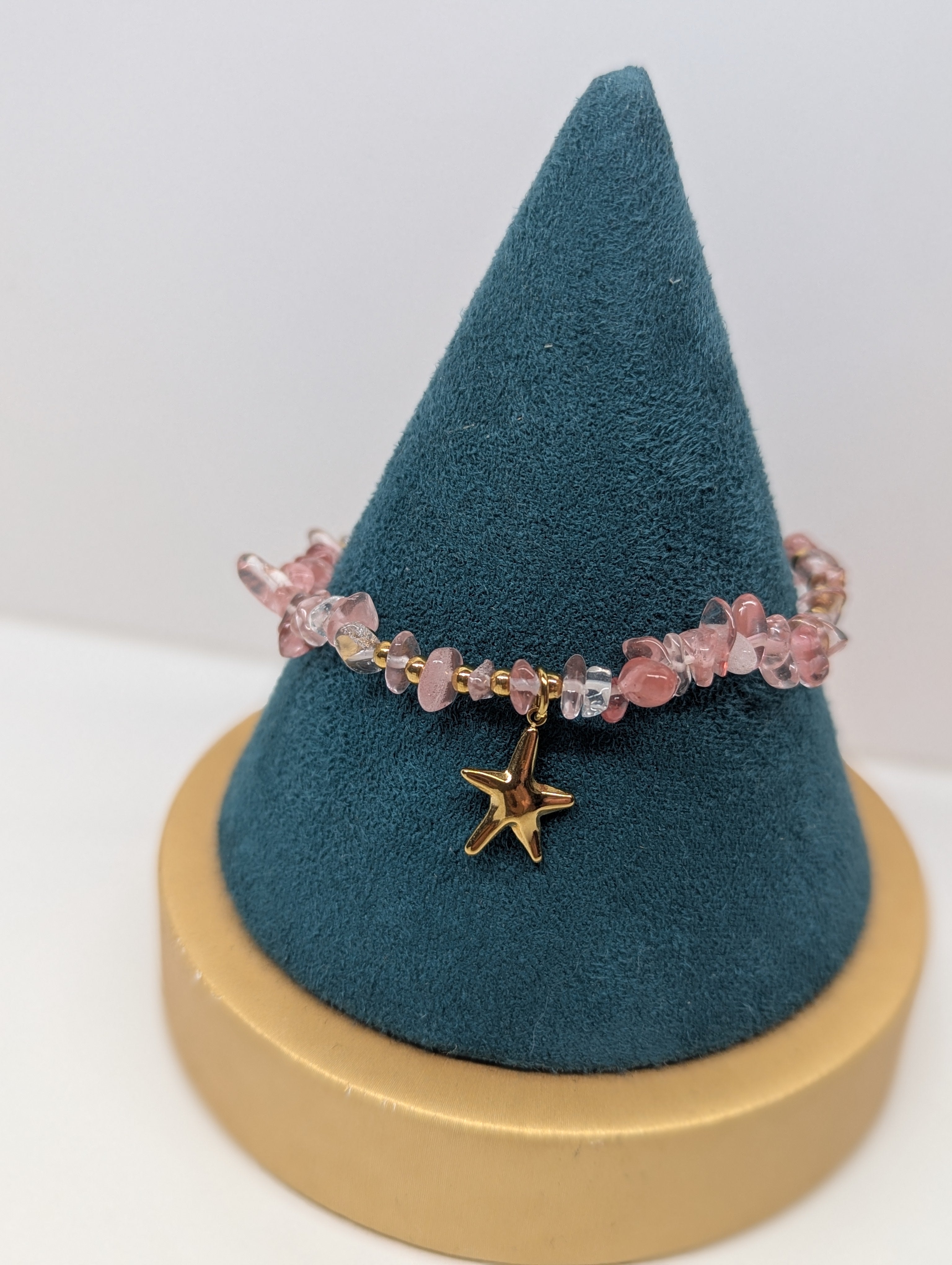 PULSERA ESTRELLA FUGAZ PIEDRAS ROSAS. ⭐